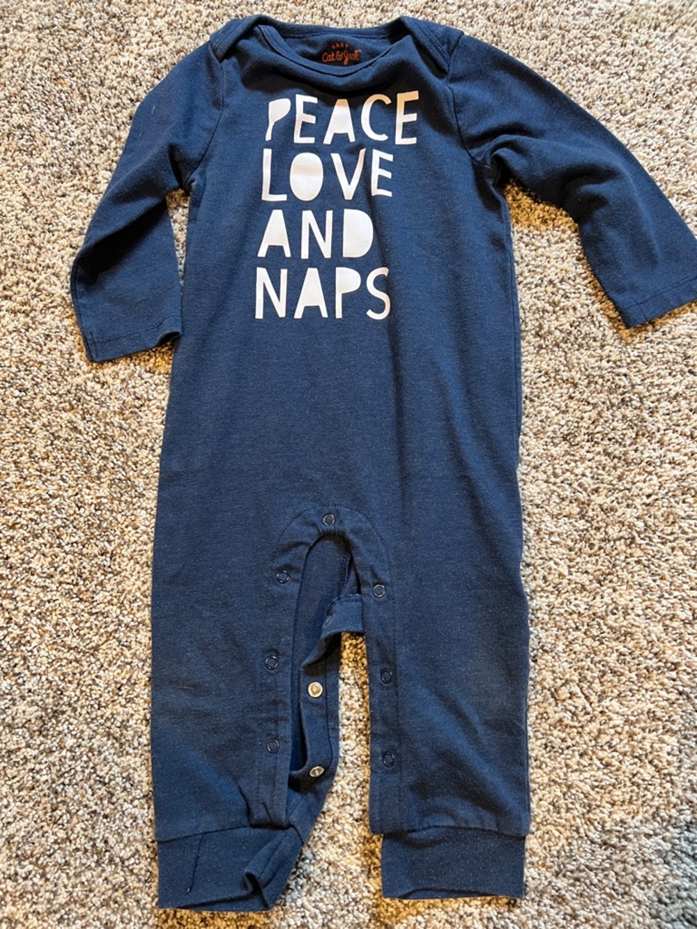 Cat & Jack Navy One-Piece with White "Peace Love and Naps" Graphic